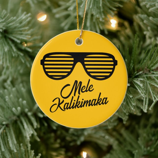 Mele Kalikimaka lustige Sonnenbrille Hawaii Weihna Keramik Ornament (Baum)