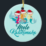 Mele Kalikimaka Mermaid Christmas Niedlich Beach Keramik Ornament<br><div class="desc">Mele Kalikimaka Meerjungfrau Weihnachtsschmuck. Ein niedliches Strandhaus-Geschenk für Meerjungfrauen mit Weihnachtsmannmützen und aquamarinen Bikinis.</div>