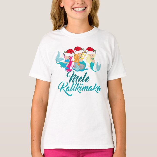 Mele Kalikimaka Mermaid Niedlich Beach Weihnachtsk T-Shirt (Vorderseite)