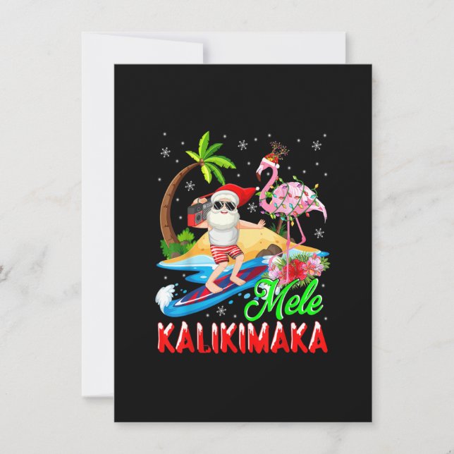 Mele Kalikimaka Merry Xmas Hawaiian Flamingo Santa Einladung (Vorderseite)
