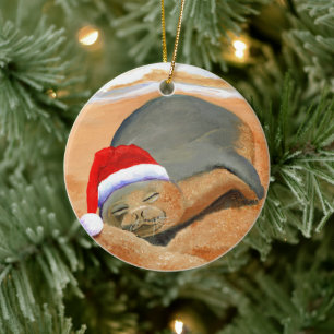 Mele Kalikimaka Monk Seal Keramik Ornament
