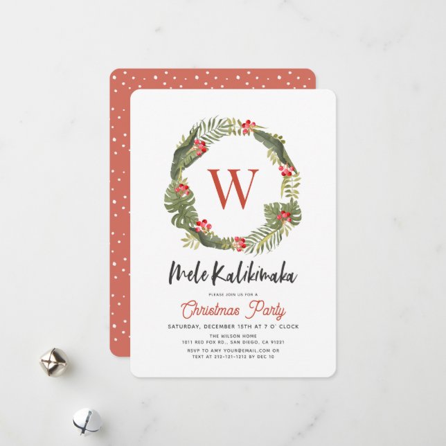 Mele Kalikimaka Monogram Holiday Party Einladung (Vorderseite/Rückseite Beispiel)