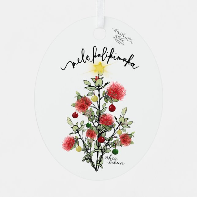 Mele Kalikimaka 'Ohi'a Lehua Metal Ornament Aus Metall (Vorderseite)