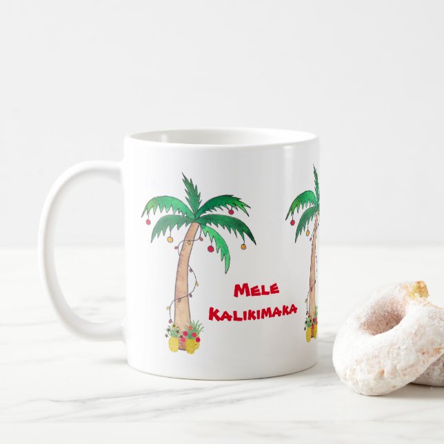 Mele Kalikimaka Palm Tree Ananas Weihnachten Kaffeetasse (Mit Donut)