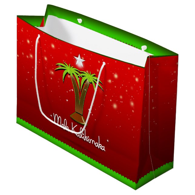 Mele Kalikimaka Palme Tree für Weihnachten Große Geschenktüte (Vorderseite Schrägansicht)