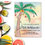 Mele Kalikimaka Party Einladung Postcard<br><div class="desc">Laden Sie Ihre Familie und Freunde zu Ihrem Mele Kalikimaka Party mit diesen lustigen Festeinladungen ein. Sie verfügen über eine handbemalte Palme,  die mit Lichtern und Bausteinen auf einem Aquarell dekoriert ist. Passen Sie diese Party Einladungen mit Ihren Daten an. Original Wasserfarbe © Michele Davies.</div>
