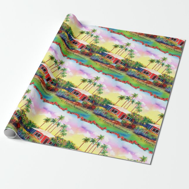 Mele Kalikimaka Plantation Hütte Wrapping Paper Geschenkpapier (Ungerollt)