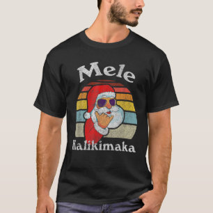 Mele Kalikimaka Retro Christmas Santa Shaka Hawaii T-Shirt