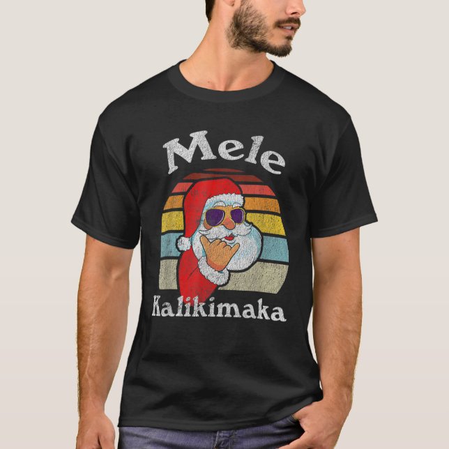 Mele Kalikimaka Retro Christmas Santa Shaka Hawaii T-Shirt (Vorderseite)