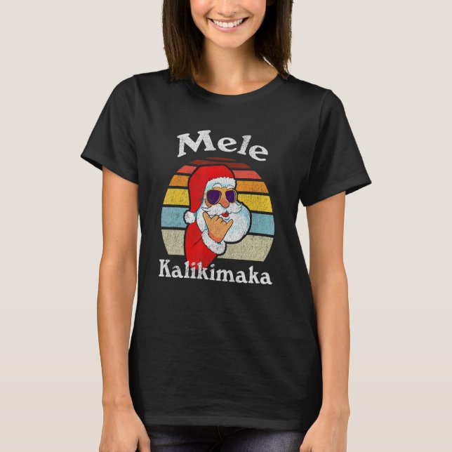 Mele Kalikimaka Retro Christmas Santa Shaka Hawaii T-Shirt (Vorderseite)