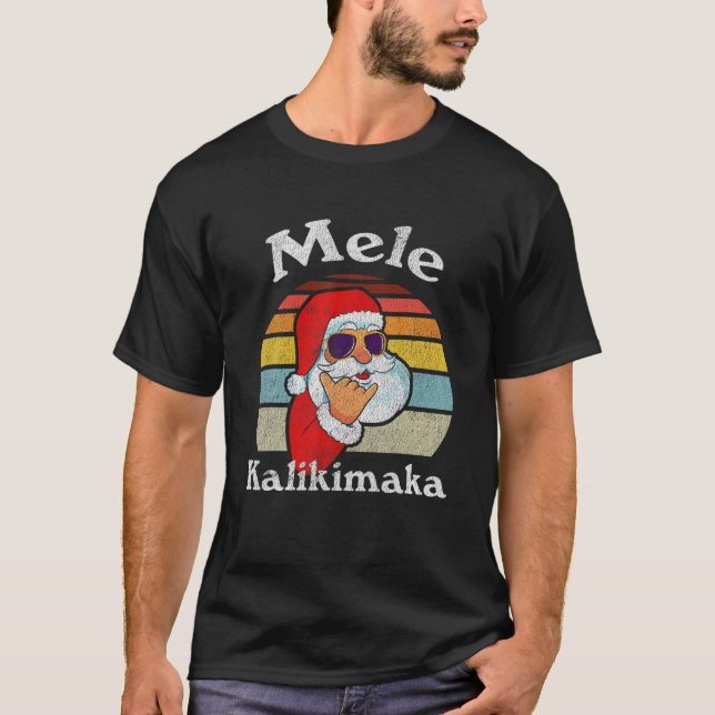 Mele Kalikimaka Retro Christmas Santa Shaka Hawaii T-Shirt (Vorderseite)