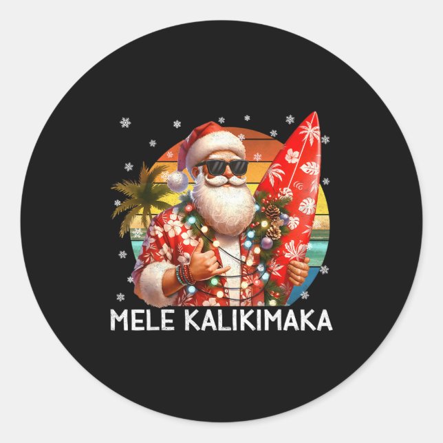 Mele Kalikimaka Retro Santa Rock On Pjs Christmas  Runder Aufkleber (Vorderseite)