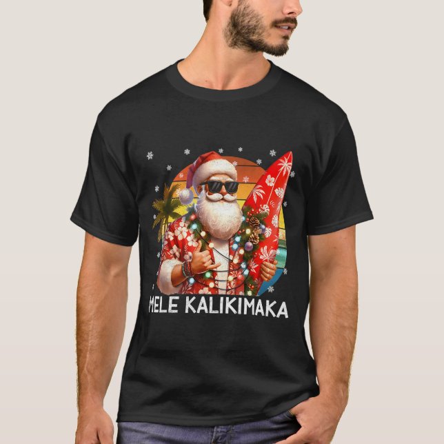 Mele Kalikimaka Retro Santa Rock On Pjs Christmas  T-Shirt (Vorderseite)