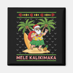 Mele Kalikimaka Retro Santa Shaka Hawaii Ugly Chri Magnet