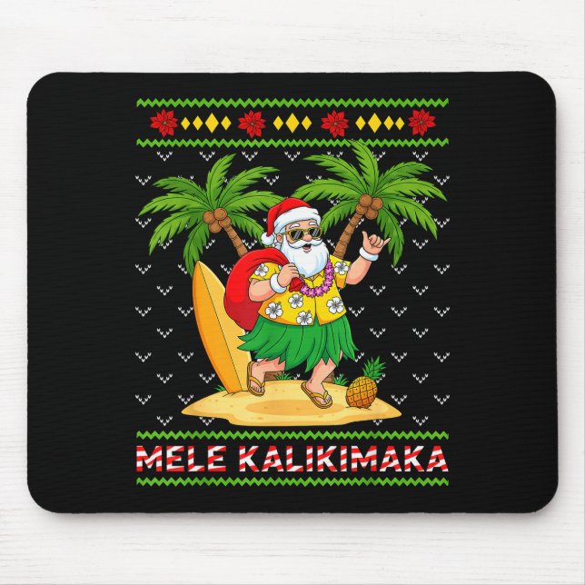 Mele Kalikimaka Retro Santa Shaka Hawaii Ugly Chri Mousepad (Vorne)