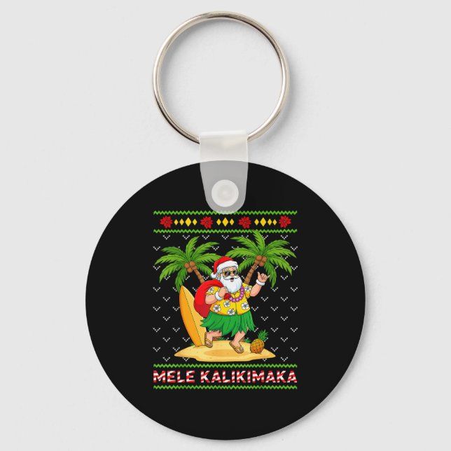 Mele Kalikimaka Retro Santa Shaka Hawaii Ugly Chri Schlüsselanhänger (Vorderseite)