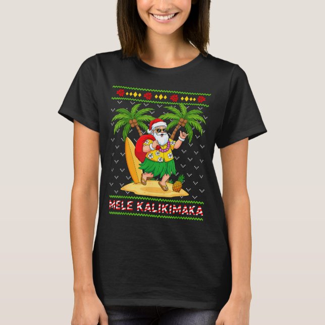 Mele Kalikimaka Retro Santa Shaka Hawaii Ugly Chri T-Shirt (Vorderseite)