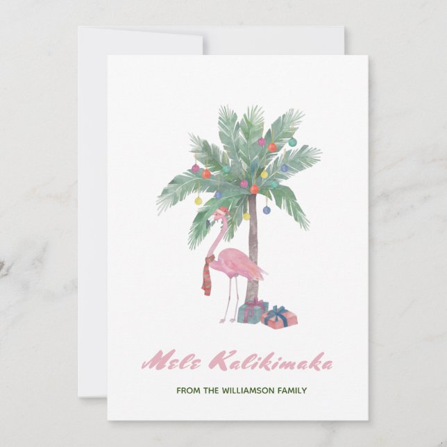 Mele Kalikimaka Rosa Flamingo in Weihnachtsmannmüt (Vorderseite)