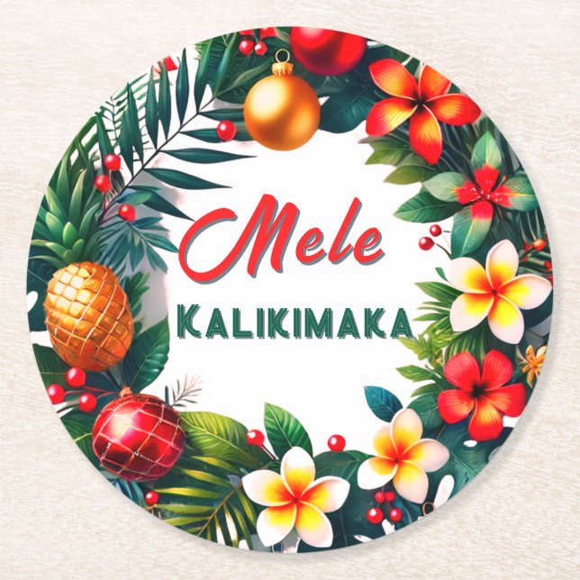 Mele Kalikimaka Runder Pappuntersetzer (Vorderseite)