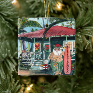 Mele Kalikimaka Santa Christmas Square Keramikornament