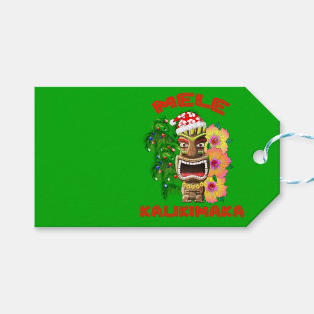 Mele Kalikimaka Santa Claus Tiki Geschenkanhänger (Vorderseite (Horizontal))