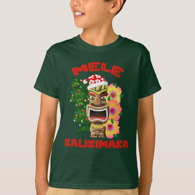 Mele Kalikimaka Santa Claus Tiki T-Shirt (Vorderseite)