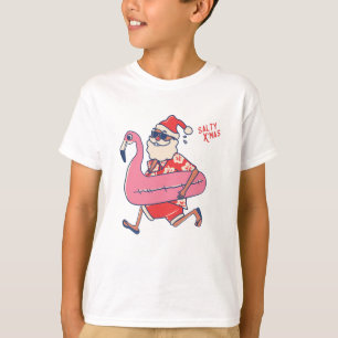 Mele Kalikimaka Santa Flamingo Christmas Getaways T-Shirt
