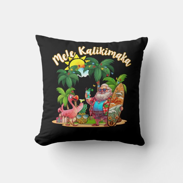 Mele Kalikimaka Santa Flamingo Tropical Christmas Kissen (Vorderseite)