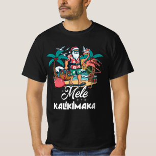Mele Kalikimaka Santa Flamingo Tropical Christmas T-Shirt