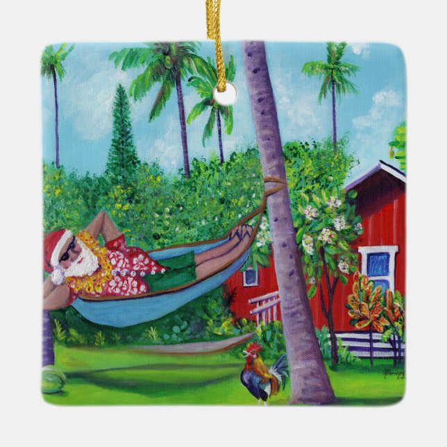 Mele Kalikimaka Santa on Vacation in Hawaii Keramikornament (Vorderseite)
