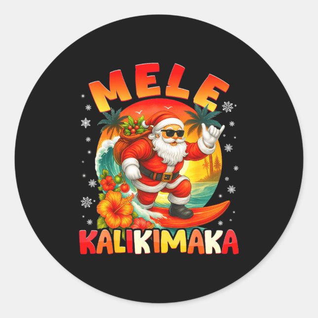 Mele Kalikimaka Santa Rock On Hawaii Christmas Xma Runder Aufkleber (Vorderseite)