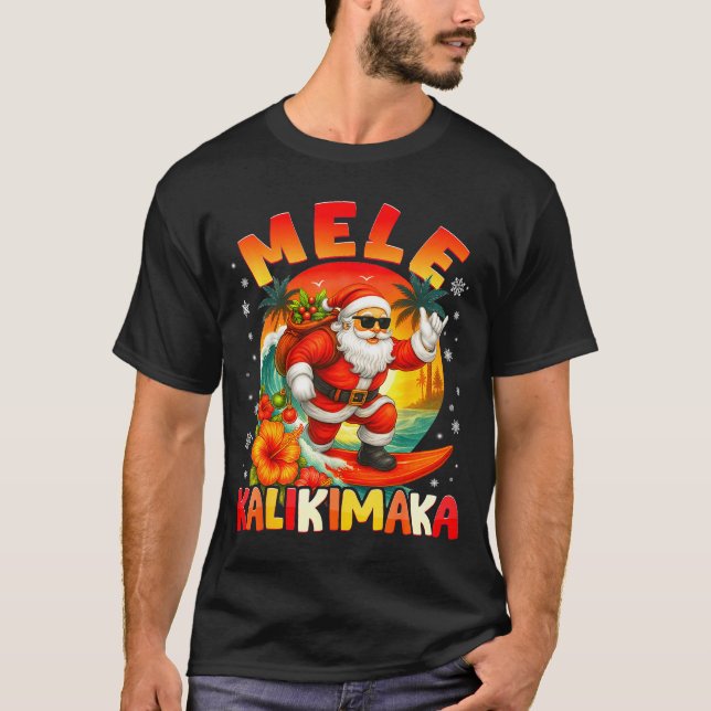 Mele Kalikimaka Santa Rock On Hawaii Christmas Xma T-Shirt (Vorderseite)