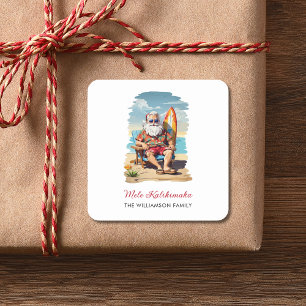 Mele Kalikimaka Santa Surfer Weihnachtsfeiertag Quadratischer Aufkleber