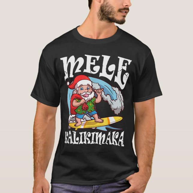 Mele Kalikimaka Santa Surfing Hawaii Christmas  T-Shirt (Vorderseite)