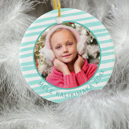 Mele Kalikimaka Schöne Aquamarine Wavy Stripe Keramik Ornament