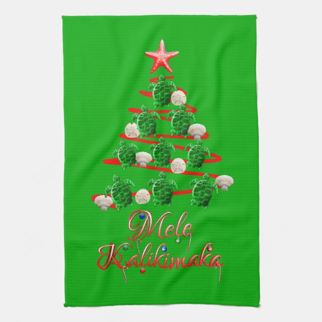 Mele Kalikimaka Sea Turtles Geschirrtuch (Vertikal)