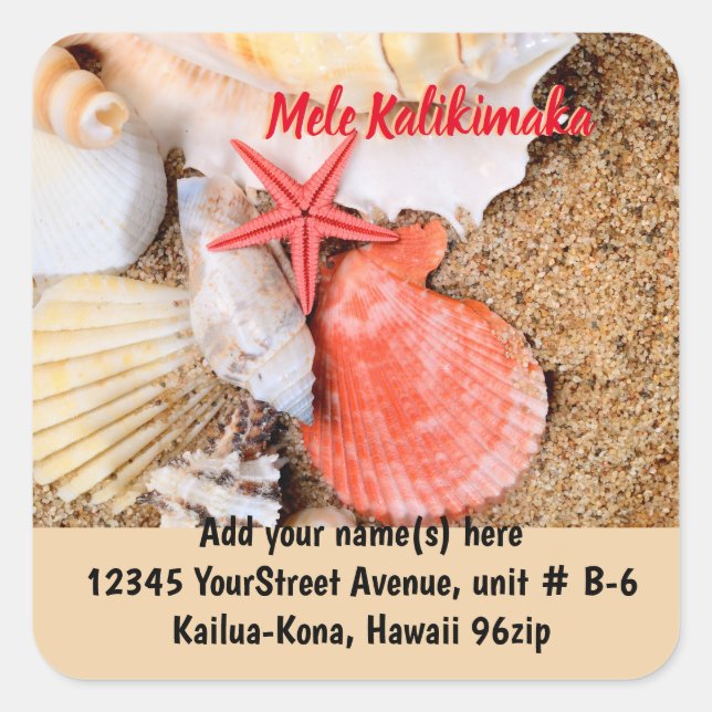 Mele Kalikimaka Seashells Rücksendeadresse Quadratischer Aufkleber (Vorderseite)
