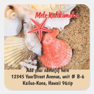 Mele Kalikimaka Seashells Rücksendeadresse Quadratischer Aufkleber
