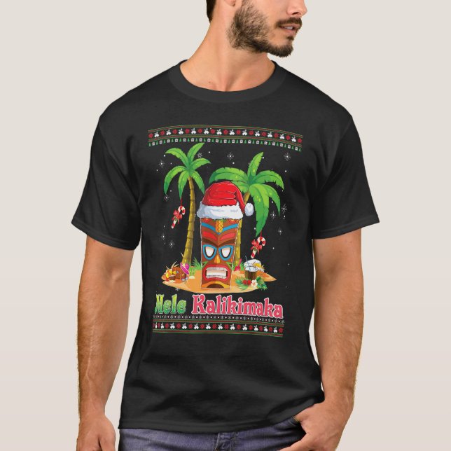 Mele Kalikimaka Tiki Tribe Santa Hawaiian Christma T-Shirt (Vorderseite)