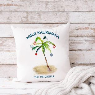Mele Kalikimaka Tropical Beach Palm Tree Holiday Kissen