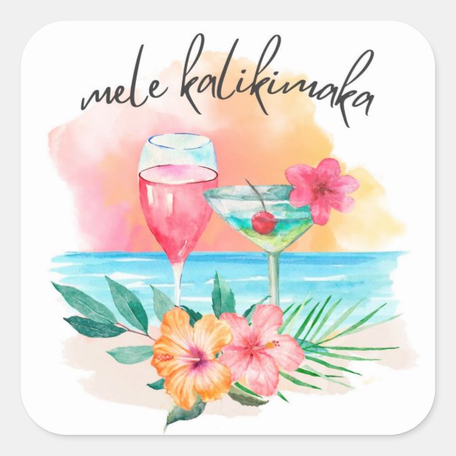 Mele Kalikimaka Tropical Beach Weihnachtscocktail Quadratischer Aufkleber (Vorderseite)