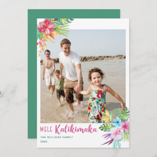 Mele Kalikimaka Tropical Blume Foto Holiday Card Feiertagskarte