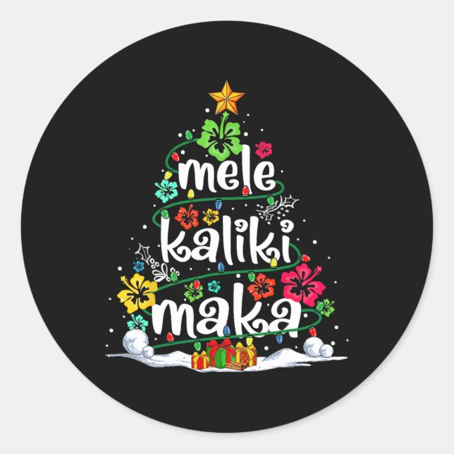 Mele Kalikimaka Tropical Christmas Hawaiian Santa Runder Aufkleber (Vorderseite)