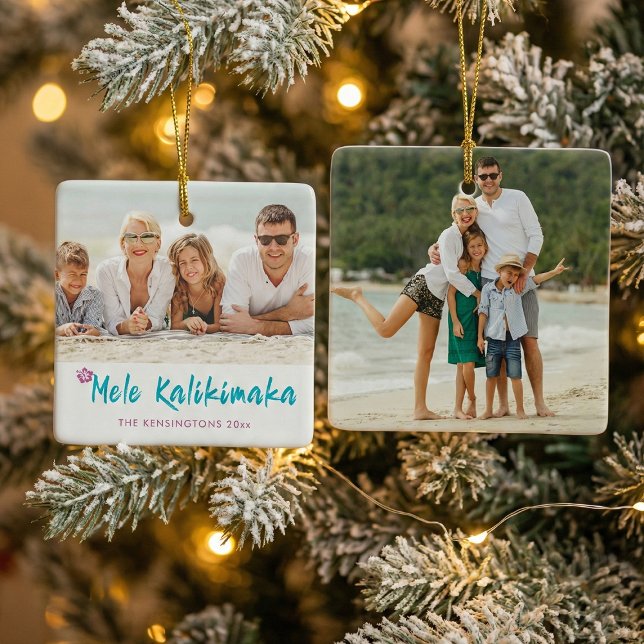 Mele Kalikimaka Tropical Hawaiian Weihnachts-Foto Keramikornament (Von Creator hochgeladen)