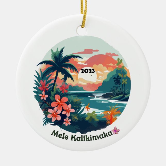 Mele Kalikimaka Tropical Island 2023 Label Keramik Ornament (Vorne)