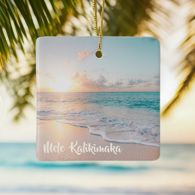 Mele Kalikimaka Tropical Island Foto Weihnachten  Keramikornament (Von Creator hochgeladen)