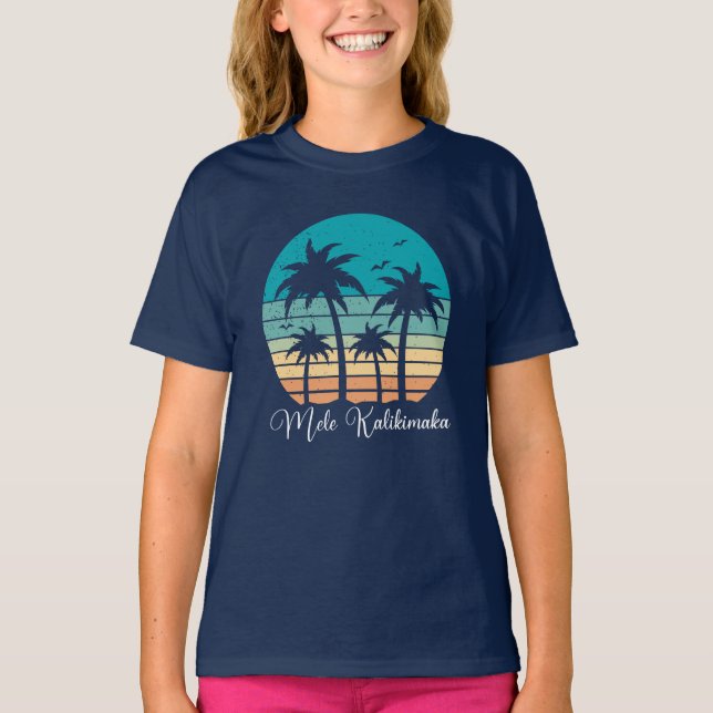 Mele Kalikimaka Tropical Sunset Christmas Kids T-Shirt (Vorderseite)