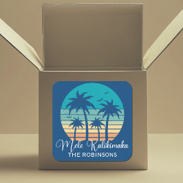 Mele Kalikimaka Tropical Sunset Christmas Party Quadratischer Aufkleber