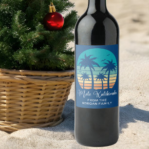 Mele Kalikimaka Tropical Sunset Christmas Party Weinetikett