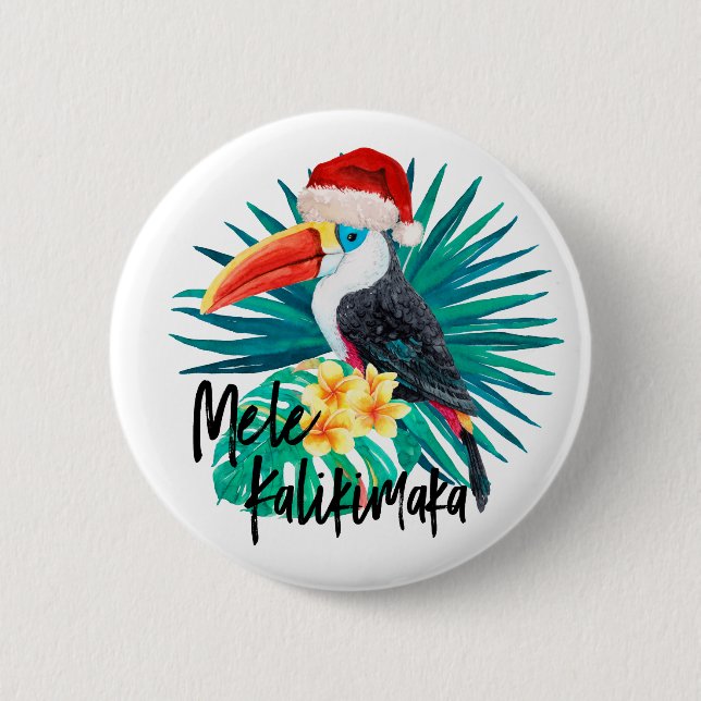 Mele Kalikimaka Tropische Jungle-Vögel Button (Vorderseite)